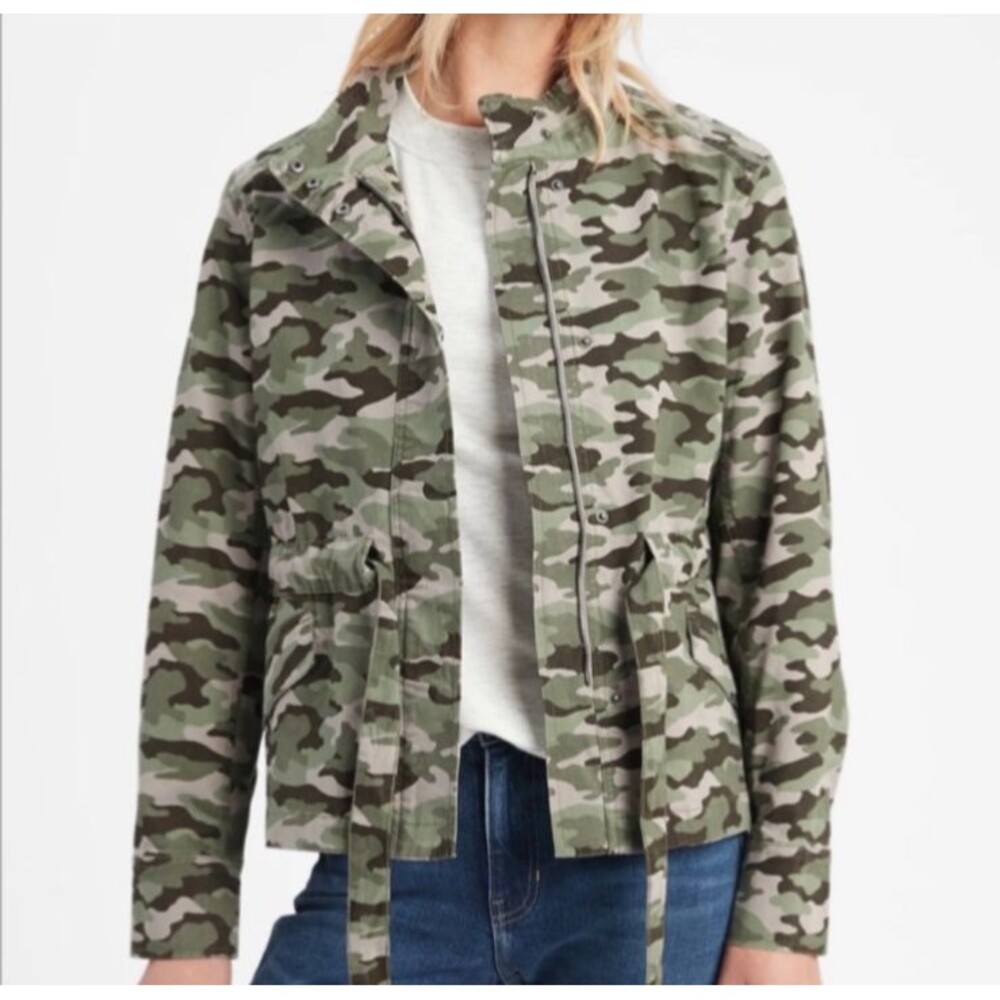 Banana Republic Women's Tie Waist Utility Camo Jacket size XS Stretch Cotton
